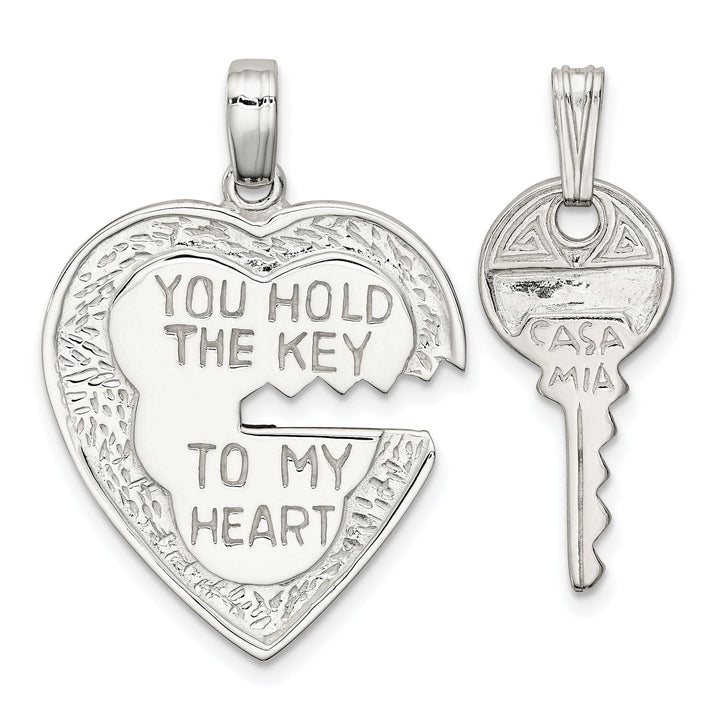 Sterling Silver Two Piece Heart and Key Charm