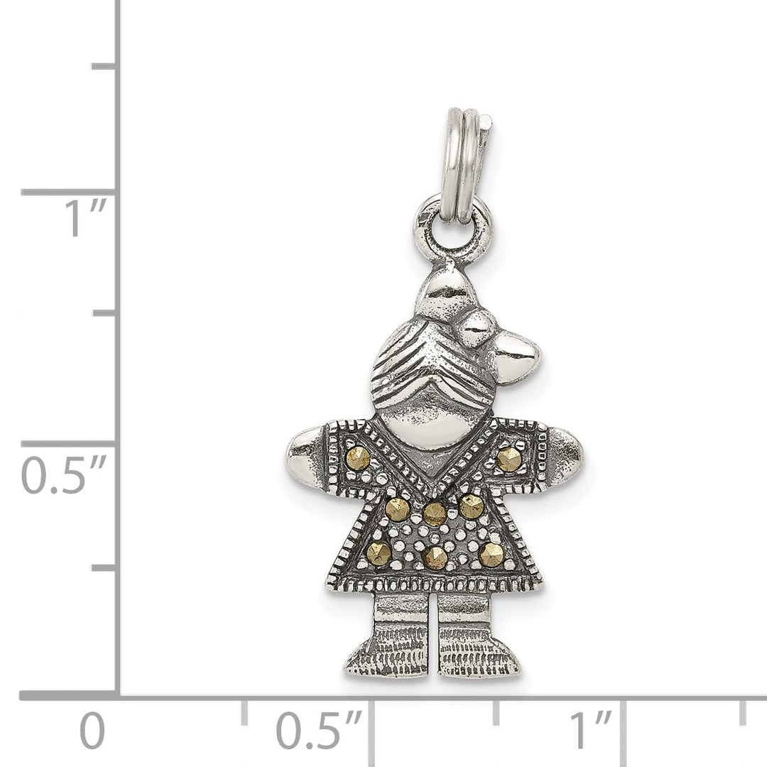 Silver Antiqued Marcasite Girl Charm Pendant