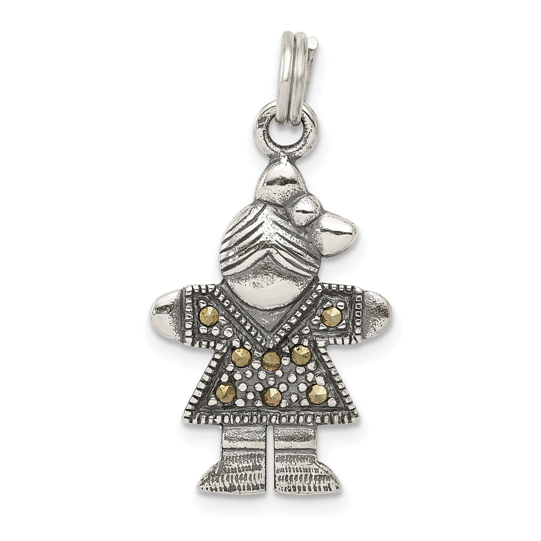 Silver Antiqued Marcasite Girl Charm Pendant