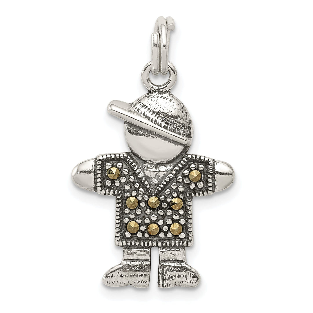 Silver Antiqued Marcasite Boy Charm Pendant