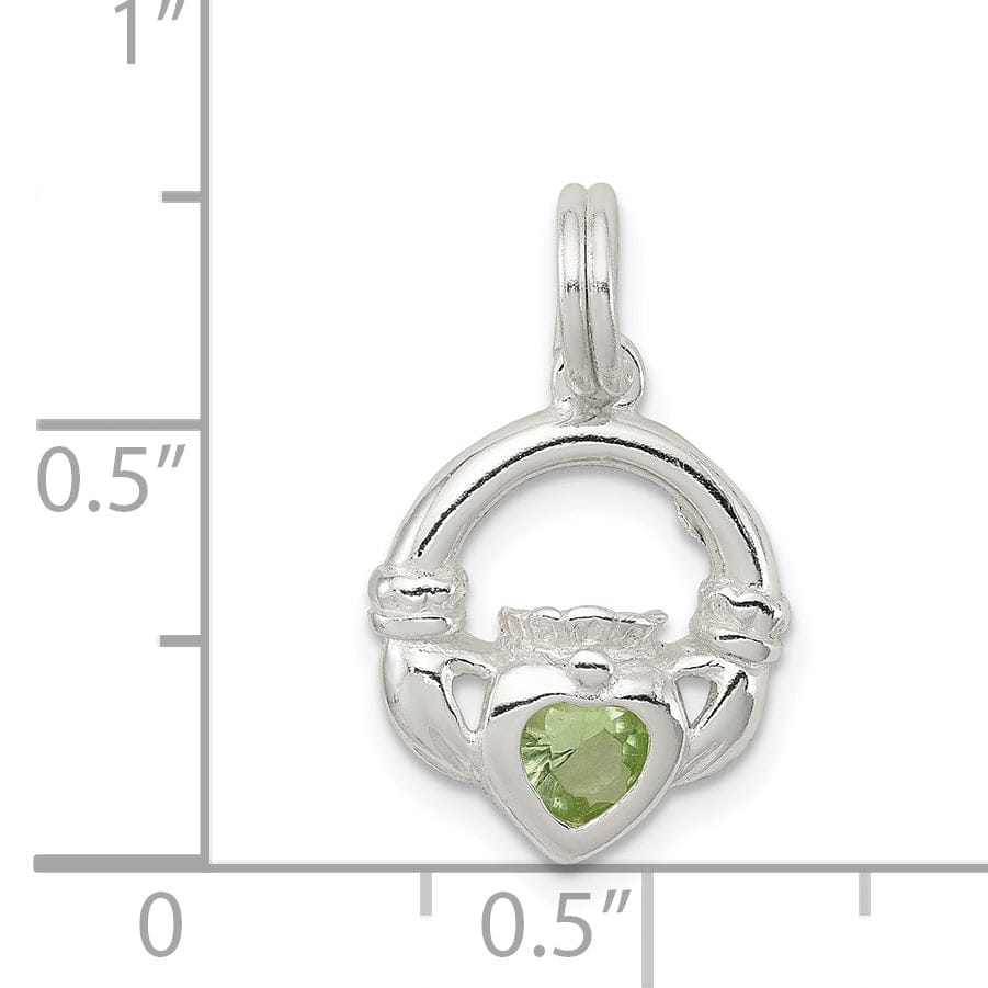 Silver Polished Finish Claddagh Green C.Z Charm