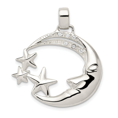 Sterling Silver Moon and Stars with CZ Pendant