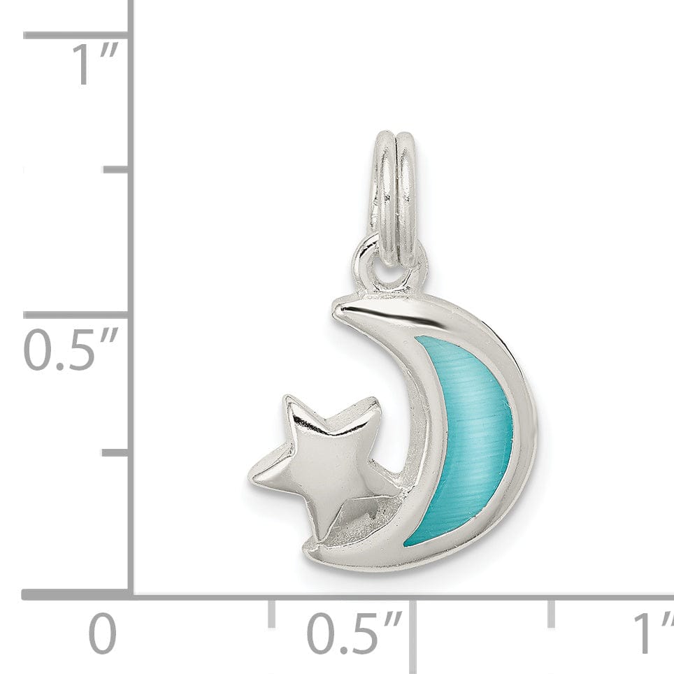 Silver Blue Enameled Moon Star Charm Pendant