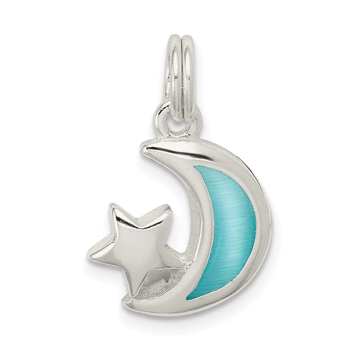 Silver Blue Enameled Moon Star Charm Pendant