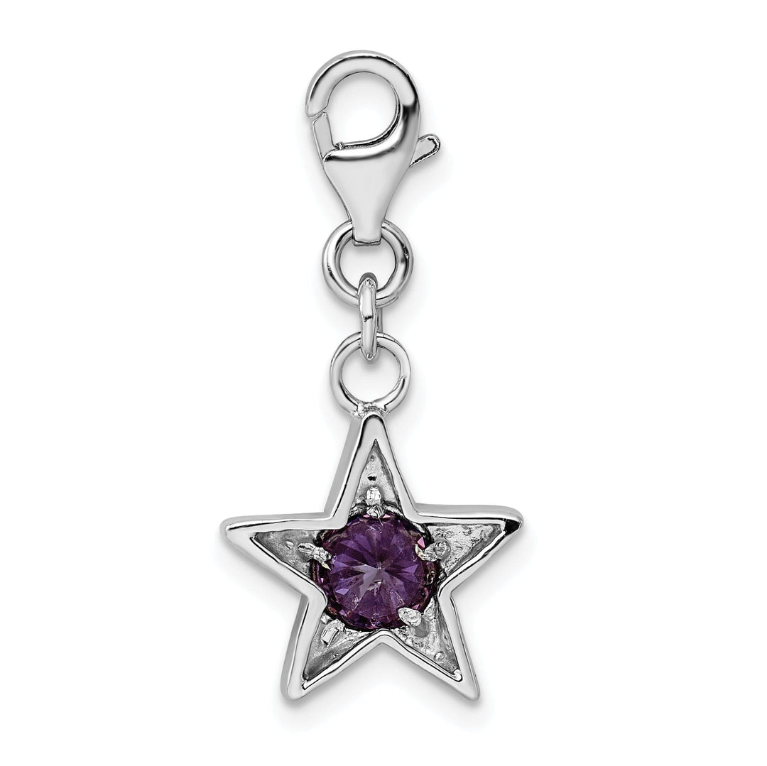 Silver February C.Z Birthstone Star Charm