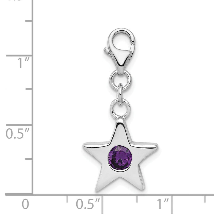 Silver February C.Z Birthstone Star Charm