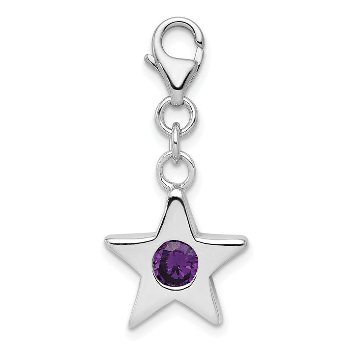 Silver February C.Z Birthstone Star Charm
