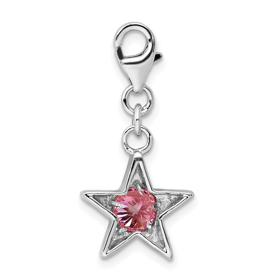 Sterling Silver October CZ Birthstone Star Charm