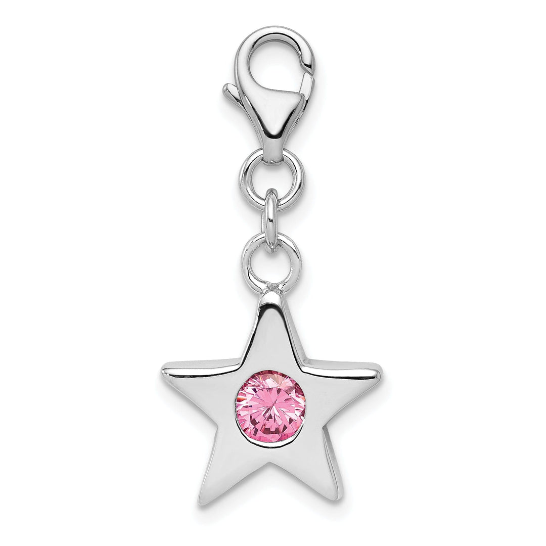 Sterling Silver October CZ Birthstone Star Charm