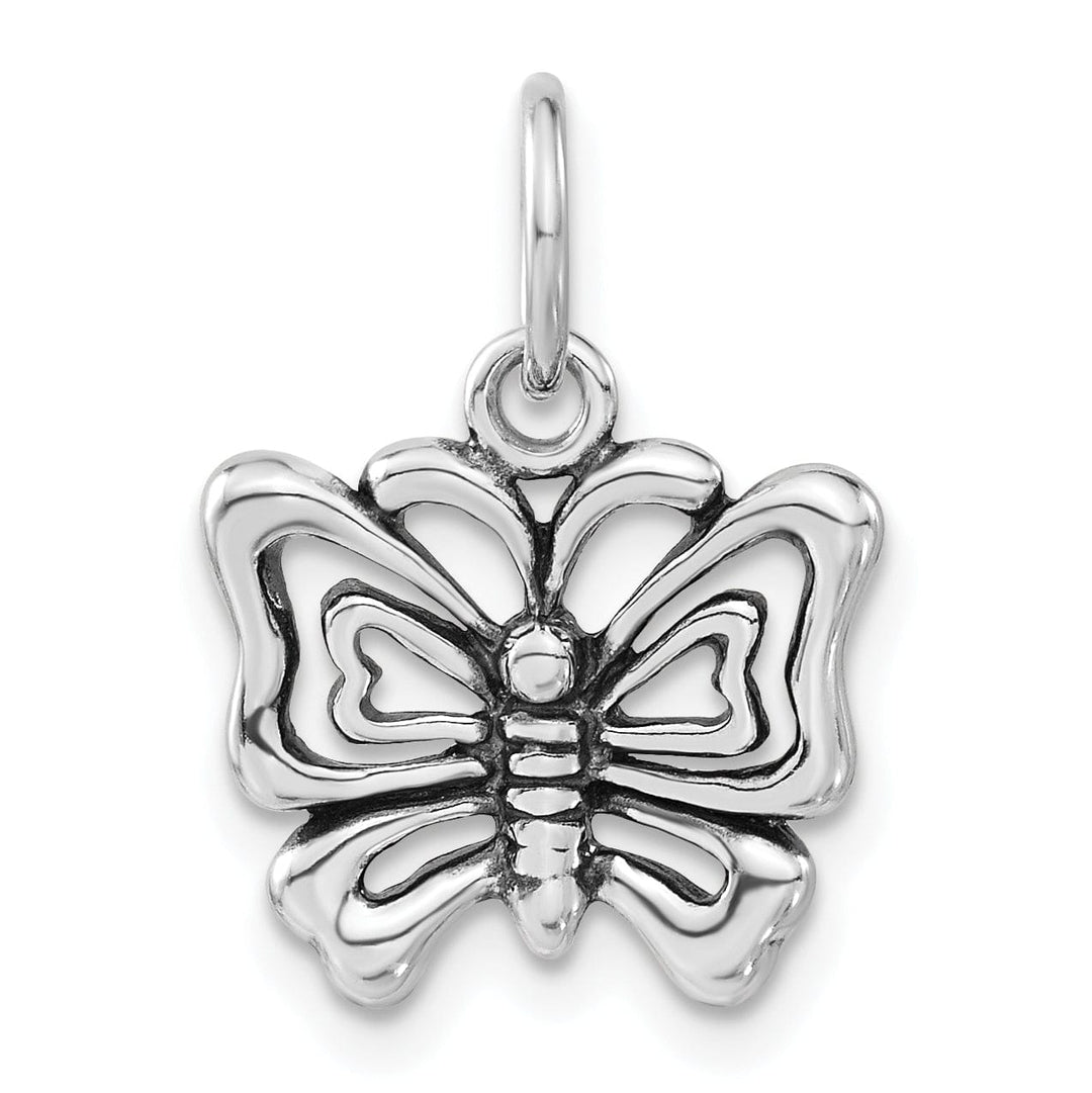 Silver Polished Antiqued Butterfly Charm