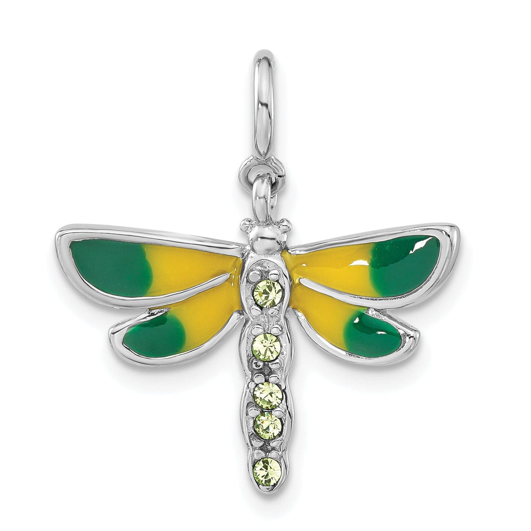 Silver Polished Yellow Green Dragonfly Charm