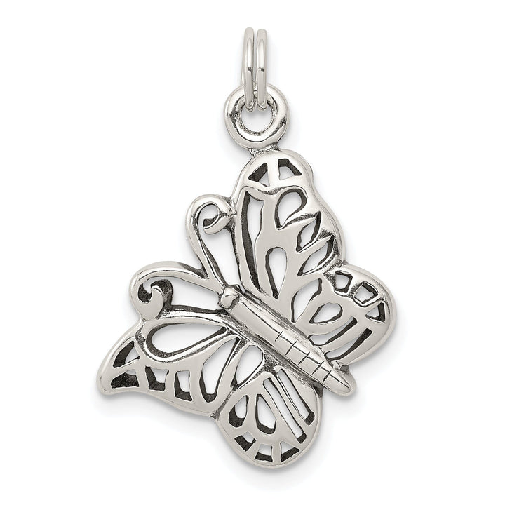 Sterling Silver Polish Antiqued Butterfly Charm
