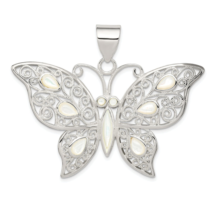 Silver Filigree Mother of Pearl Butterfly Charm