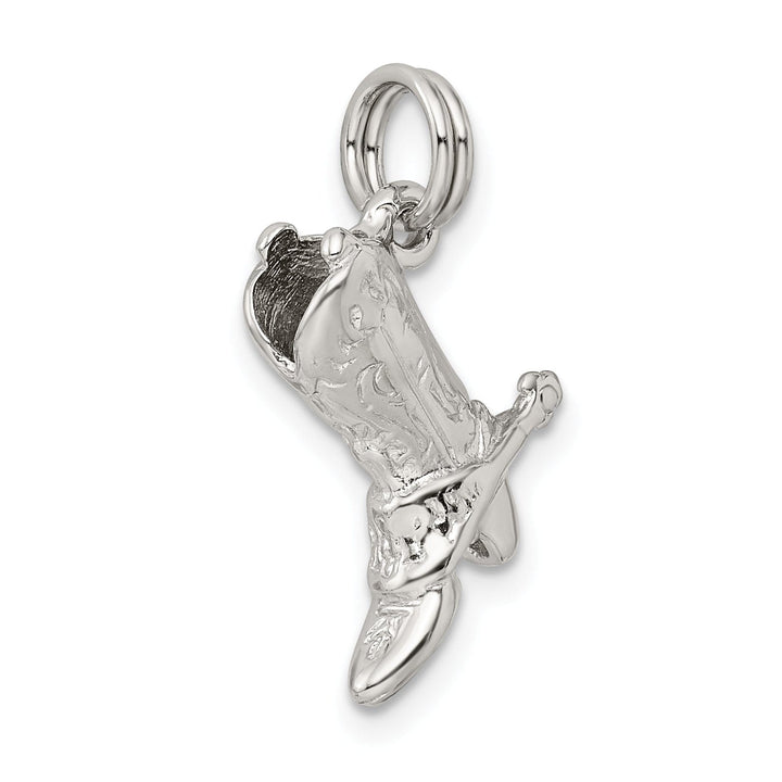 Silver Polished Finish 3-D Cowboy Boot Charm