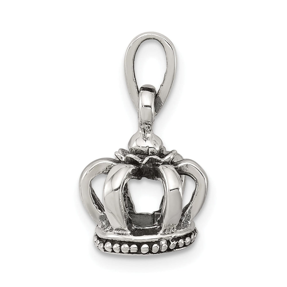 Sterling Silver Antiqued Finish 3-D Crown Charm