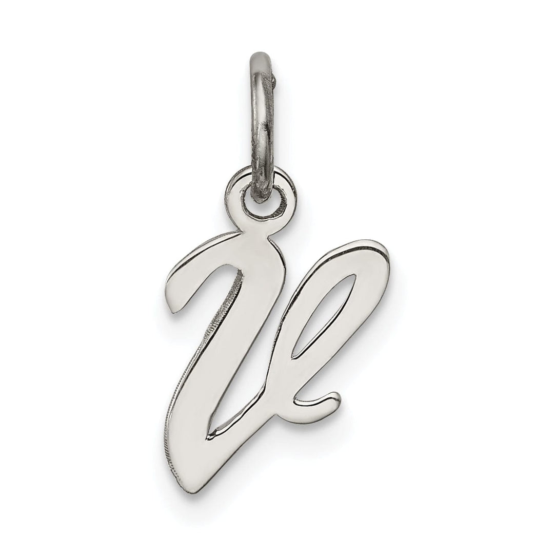 Sterling Silver Small Script Initial V Charm