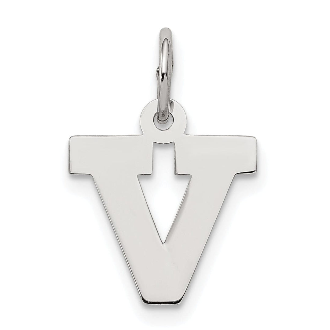 Sterling Silver Small Block Initial V Charm