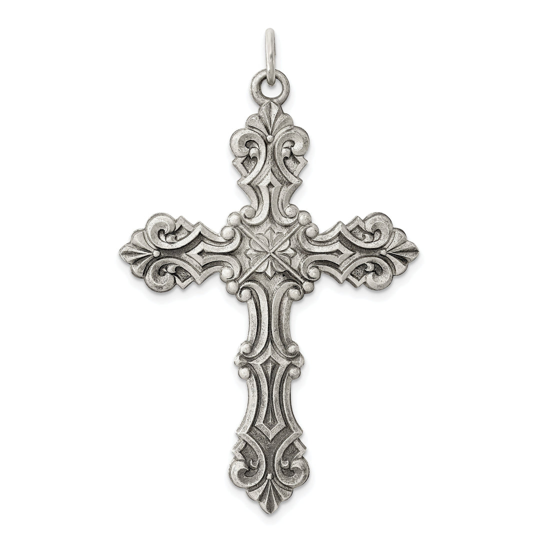 Solid Sterling Silver Antiqued Cross Pendant