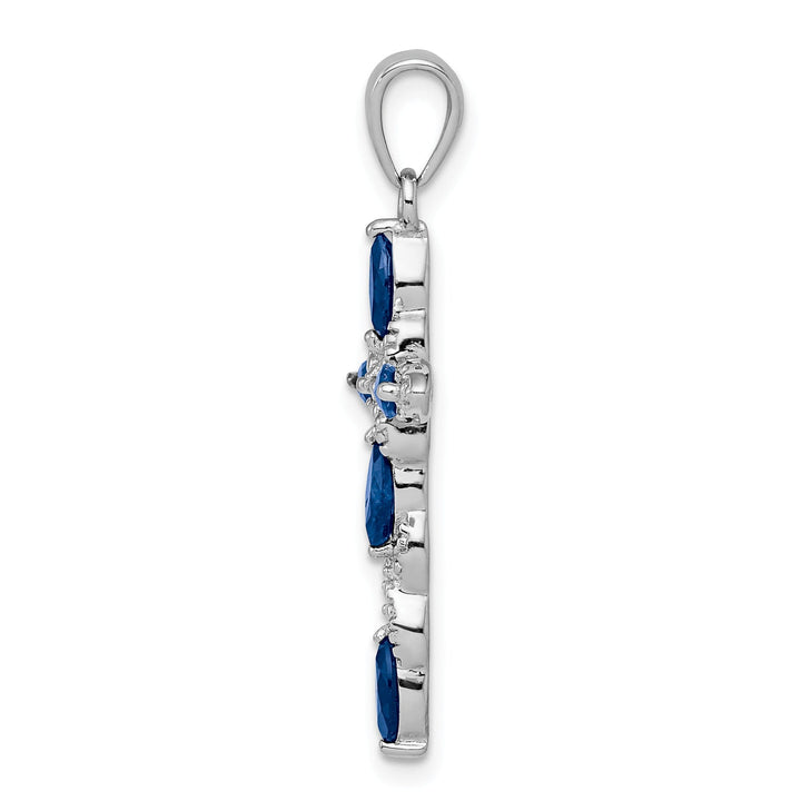 Silver Polished Sapphire Diamond Cross Pendant