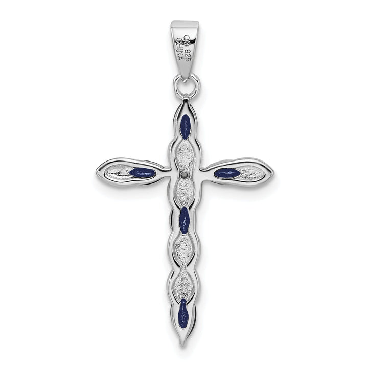 Silver Polished Sapphire Diamond Cross Pendant