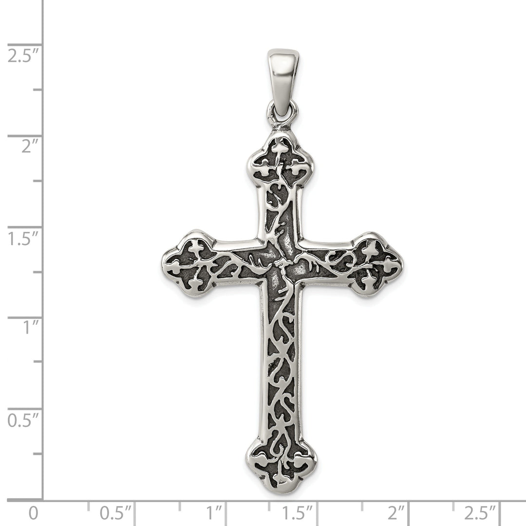 Sterling Silver Antiqued Thorn Cross Pendant