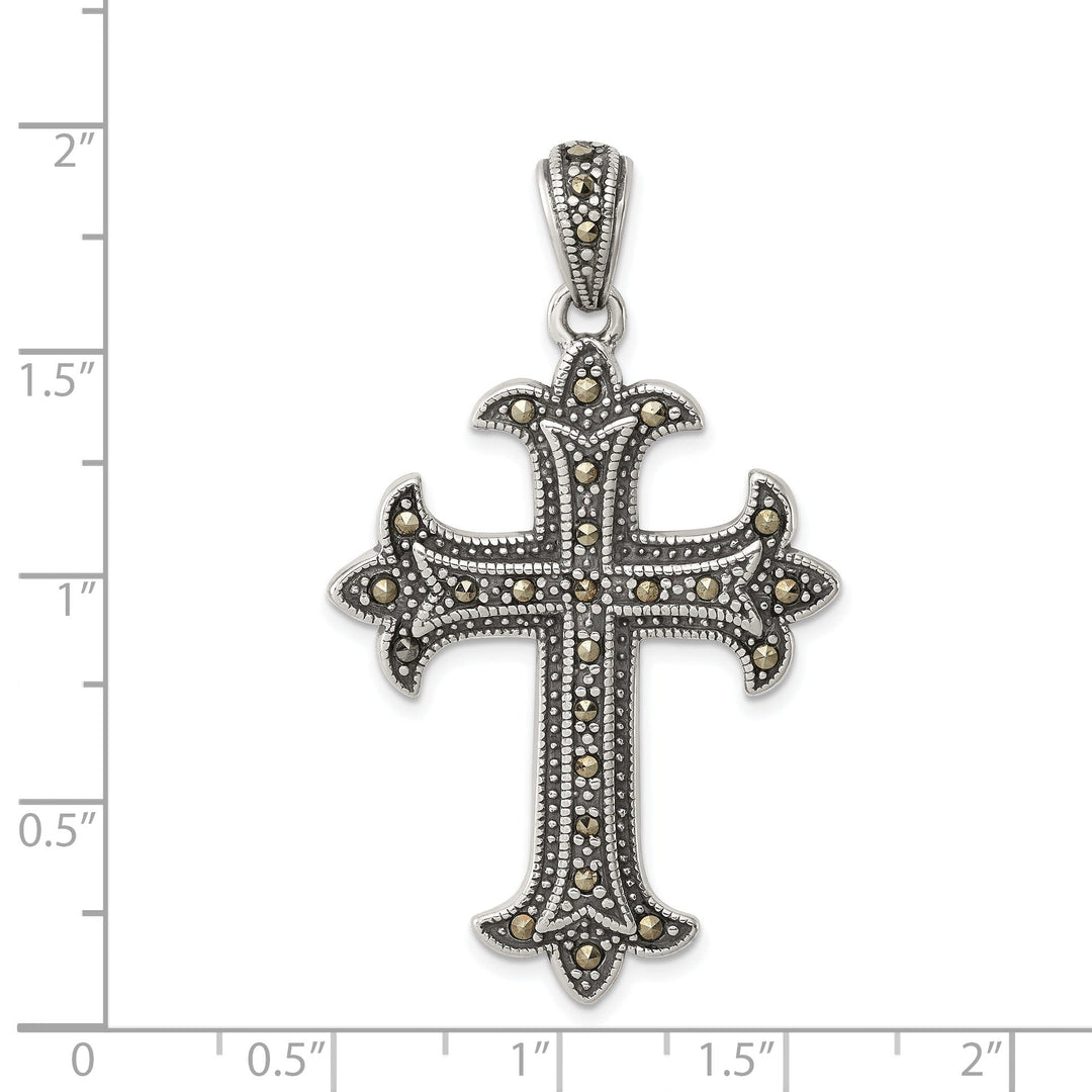 Silver Antique Finish Marcasite Cross Pendant