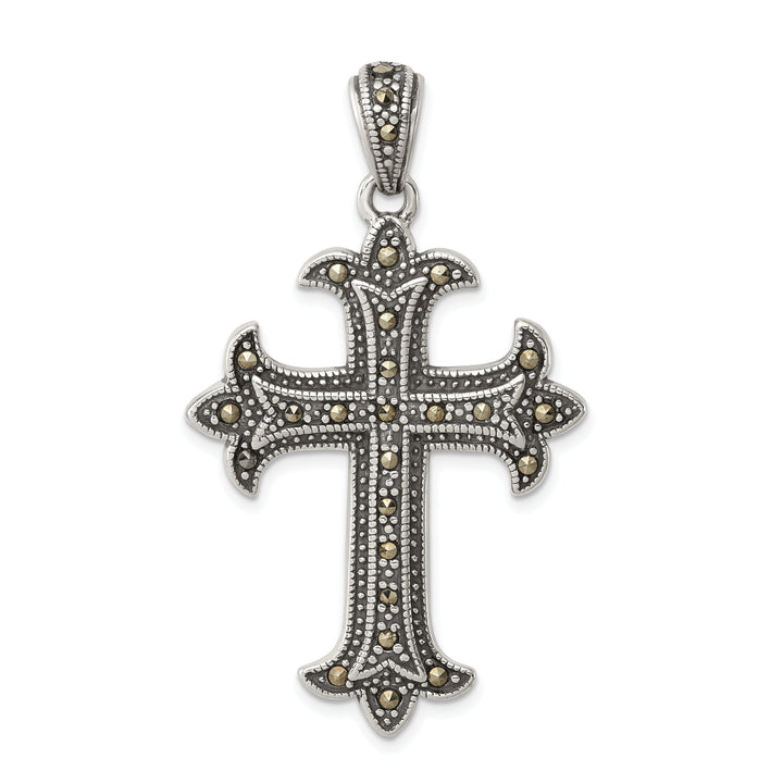 Silver Antique Finish Marcasite Cross Pendant