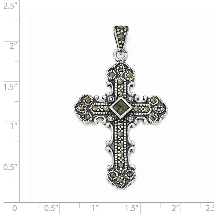 Silver Antique Finish Marcasite Cross Pendant