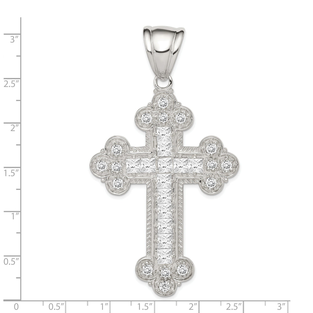 Silver Polished Finish C.Z Budded Cross Pendant