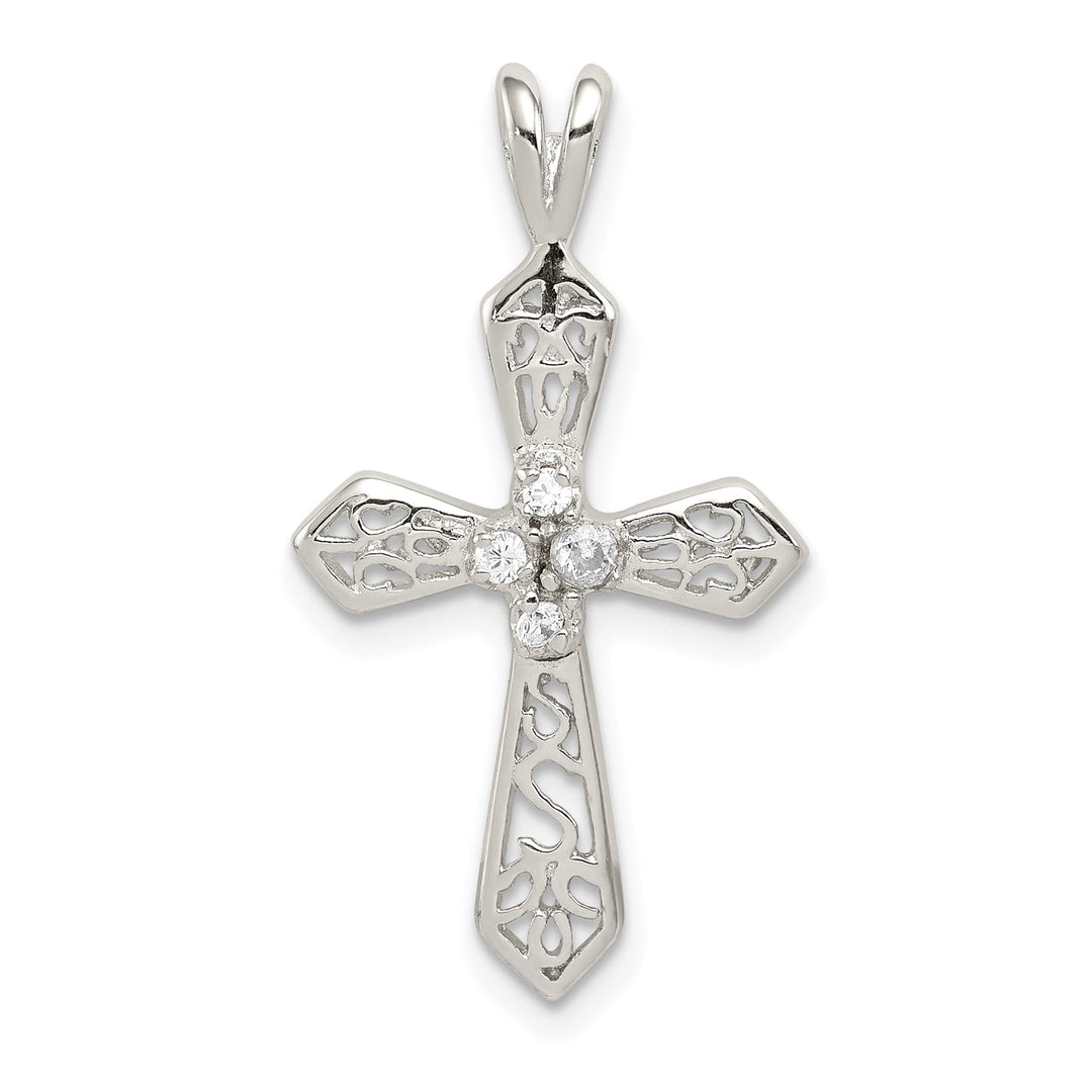 Silver Polish Finish C.Z Passion Cross Pendant