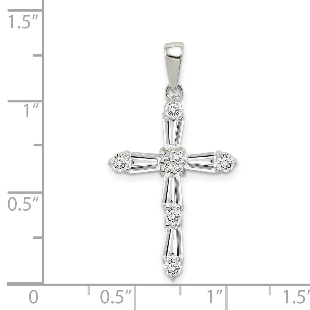 Sterling Silver Polish Finish C.Z Cross Pendant