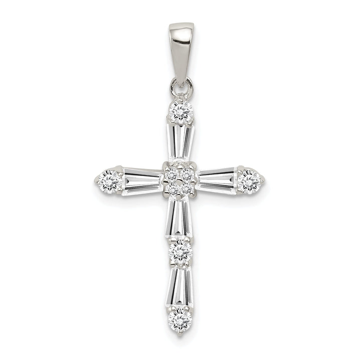 Sterling Silver Polish Finish C.Z Cross Pendant