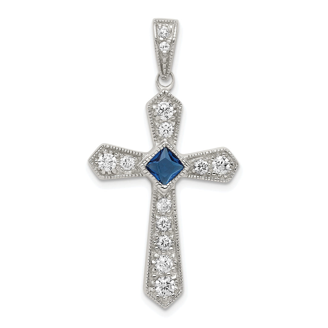 Silver Polish Finish C.Z Passion Cross Pendant