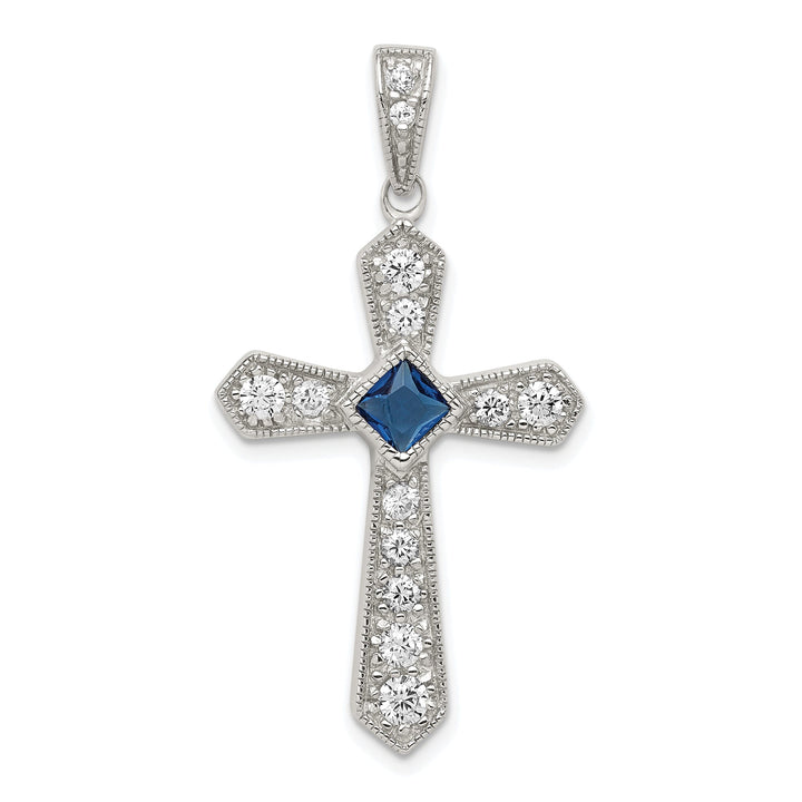 Silver Polish Finish C.Z Passion Cross Pendant