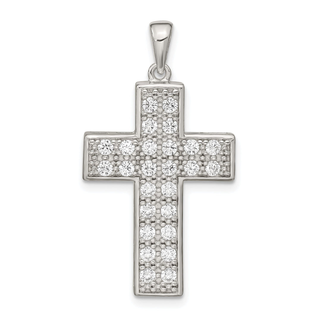 Silver Polished Finish C.Z Latin Cross Pendant