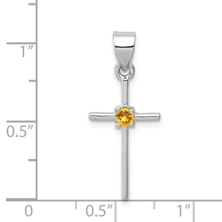 Silver Polished Finish Citrine Cross Pendant