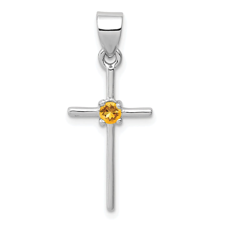 Silver Polished Finish Citrine Cross Pendant