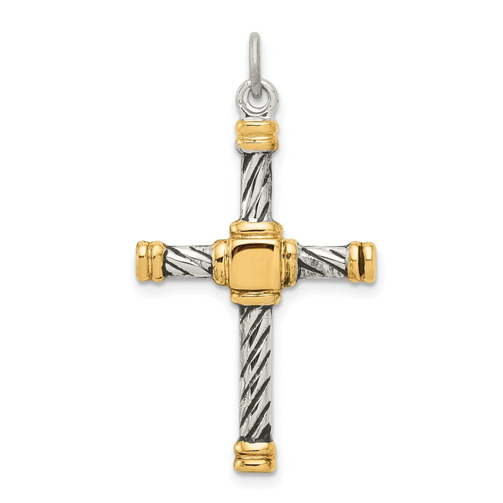 Silver Antique Gold Plated Polish Cross Pendant