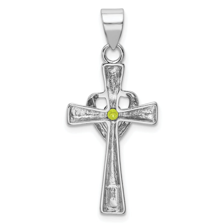 Silver Polished Peridot Heart Cross Pendant