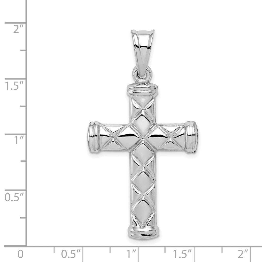 Silver Rhodium Polished 3-D Latin Cross Pendant