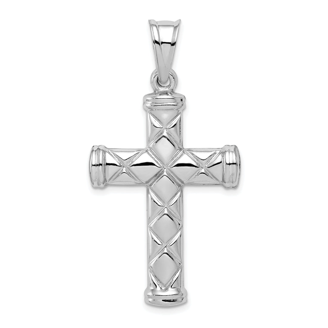 Silver Rhodium Polished 3-D Latin Cross Pendant