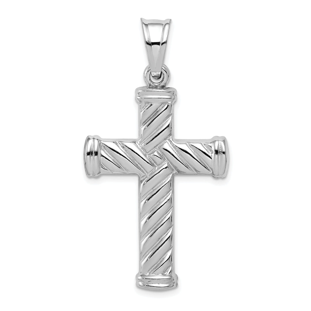 Silver Rhodium Polished 3-D Latin Cross Pendant