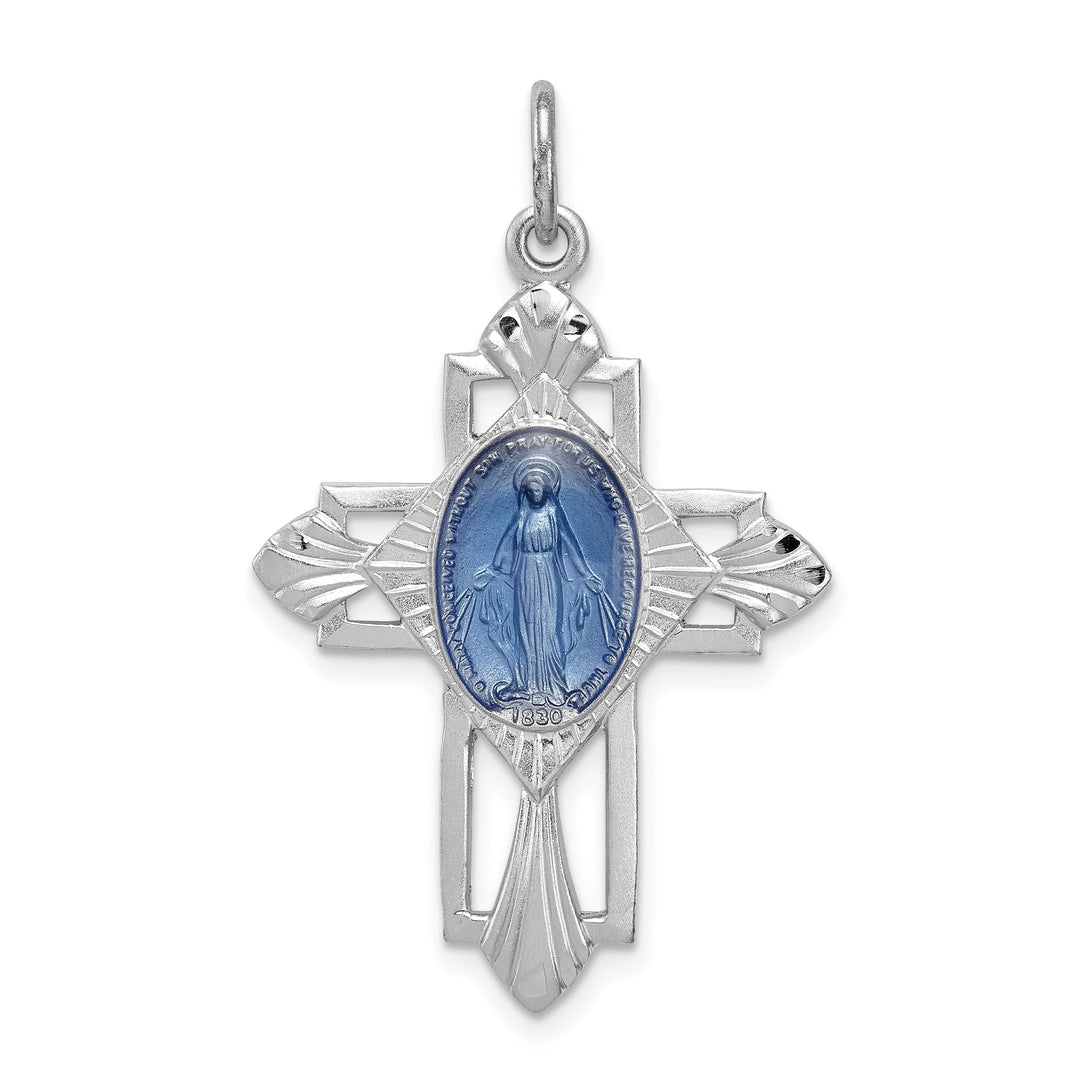 Sterling Silver Miraculous Medal Cross Pendant