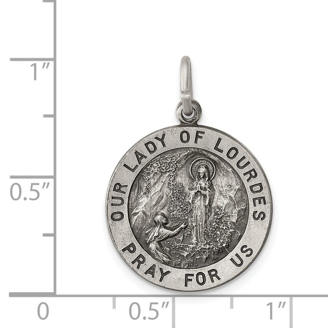 Sterling Silver Antiqued Our Lady of Lourdes Medal