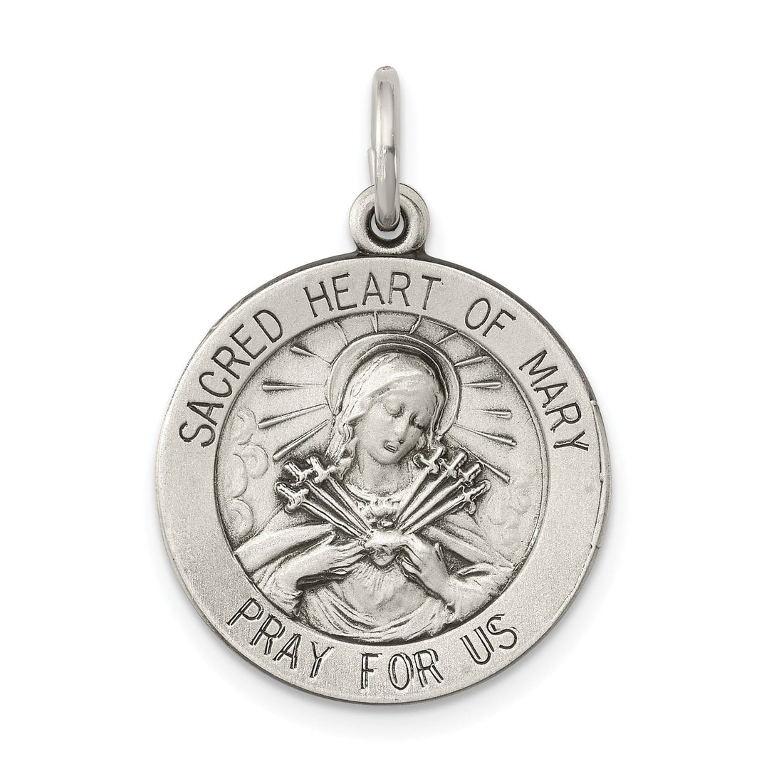 Sterling Silver Antiqued Sacred Heart of Mary