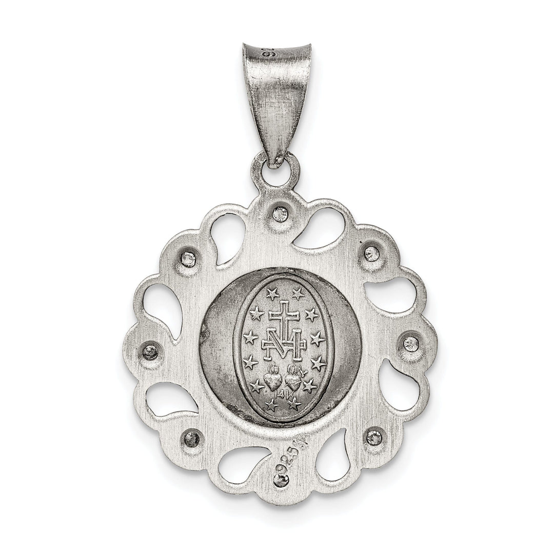 Sterling Silver C.Z Antiqued Blessed Mother Pendant