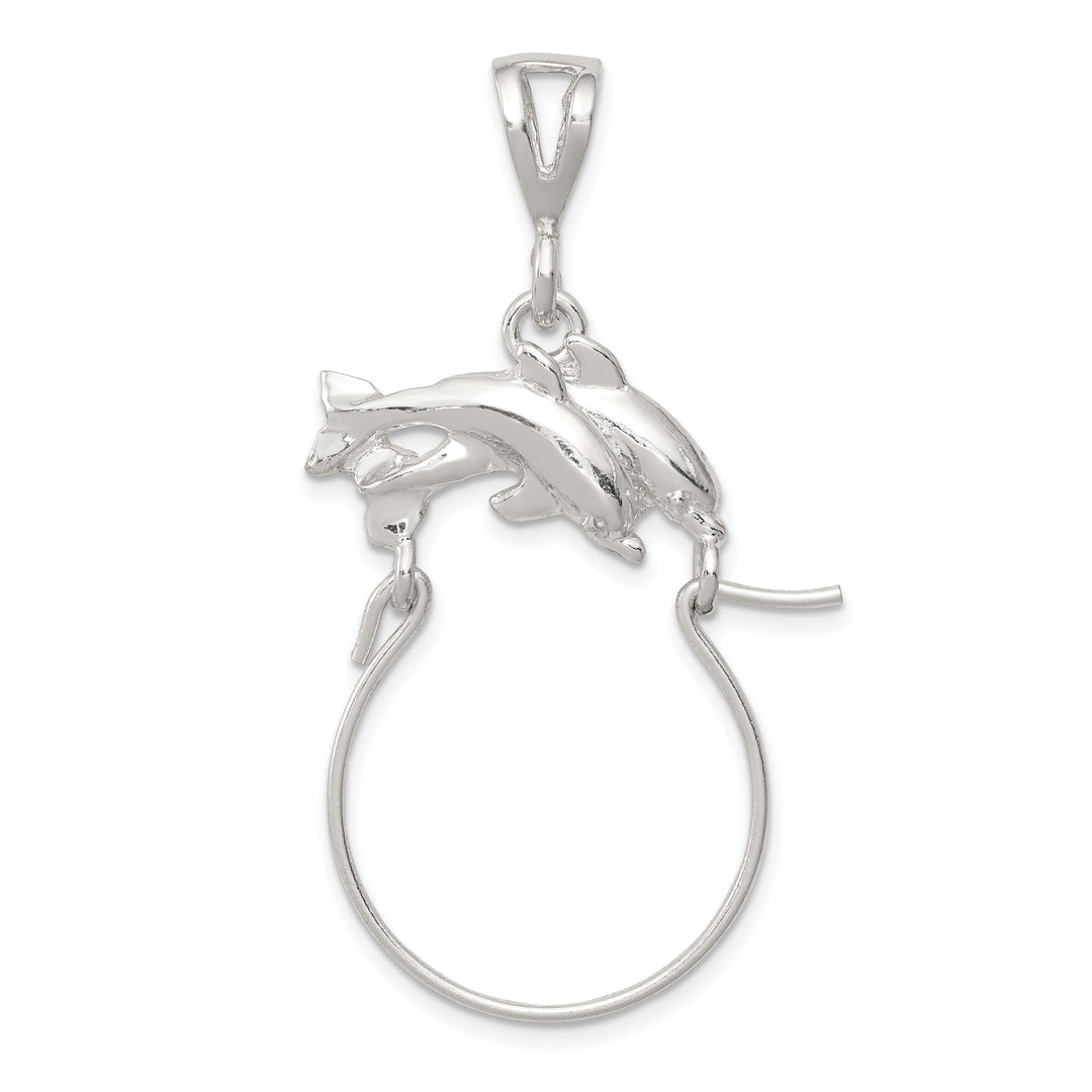 Silver Double Dolphin Charm Holder Pendant