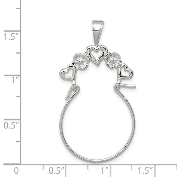 Silver Solid Flower Heart Charm Holder Pendant