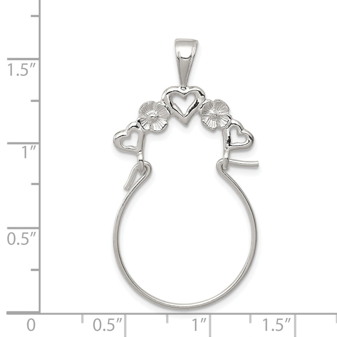 Silver Solid Flower Heart Charm Holder Pendant