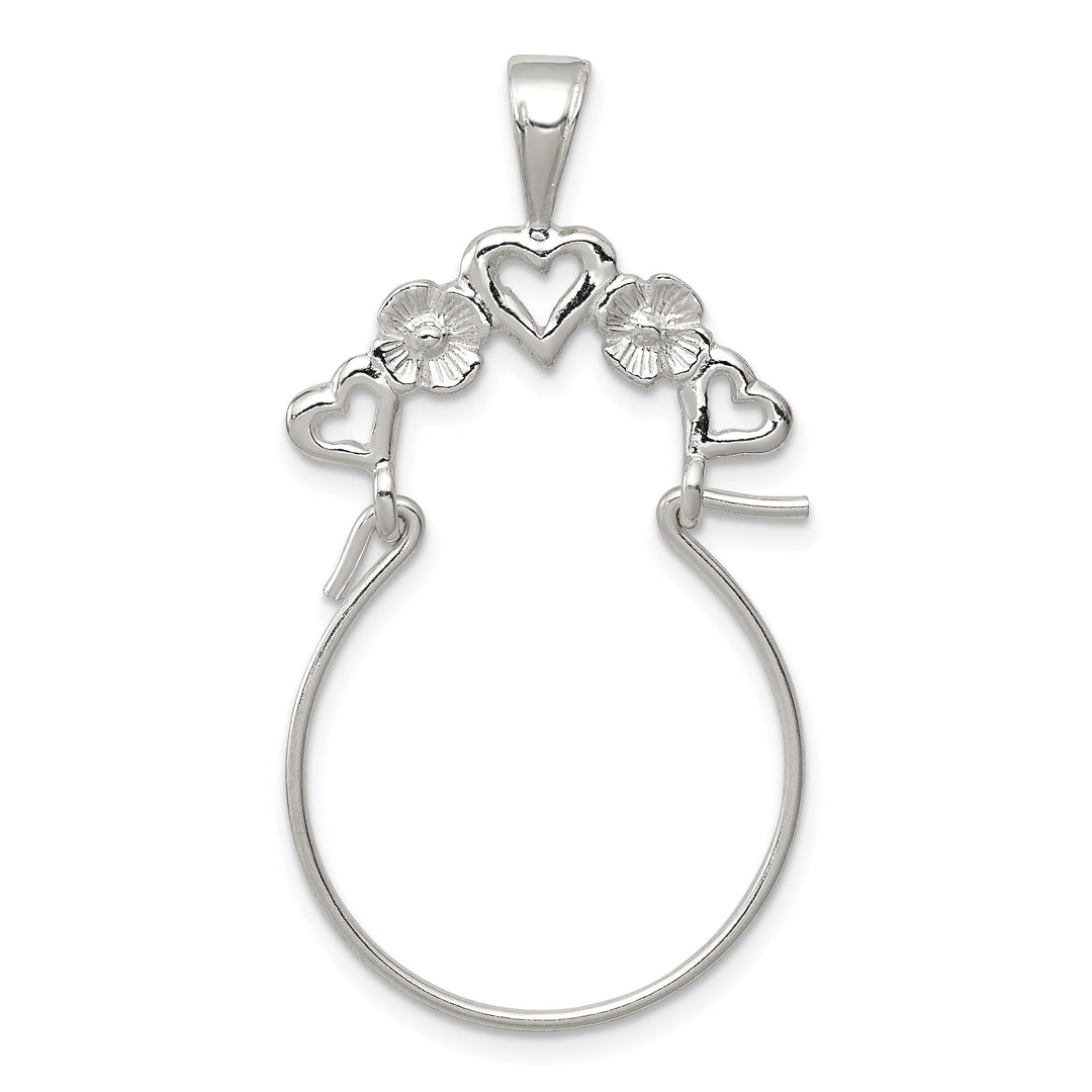 Silver Solid Flower Heart Charm Holder Pendant